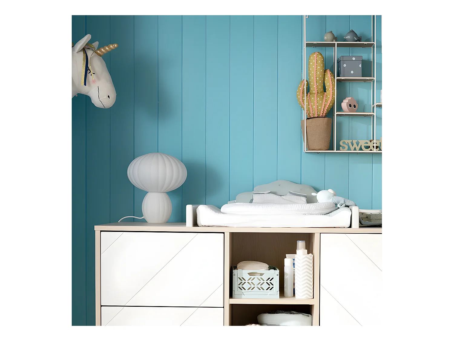 Plan à langer pour grande commode Happy Blanc et bois