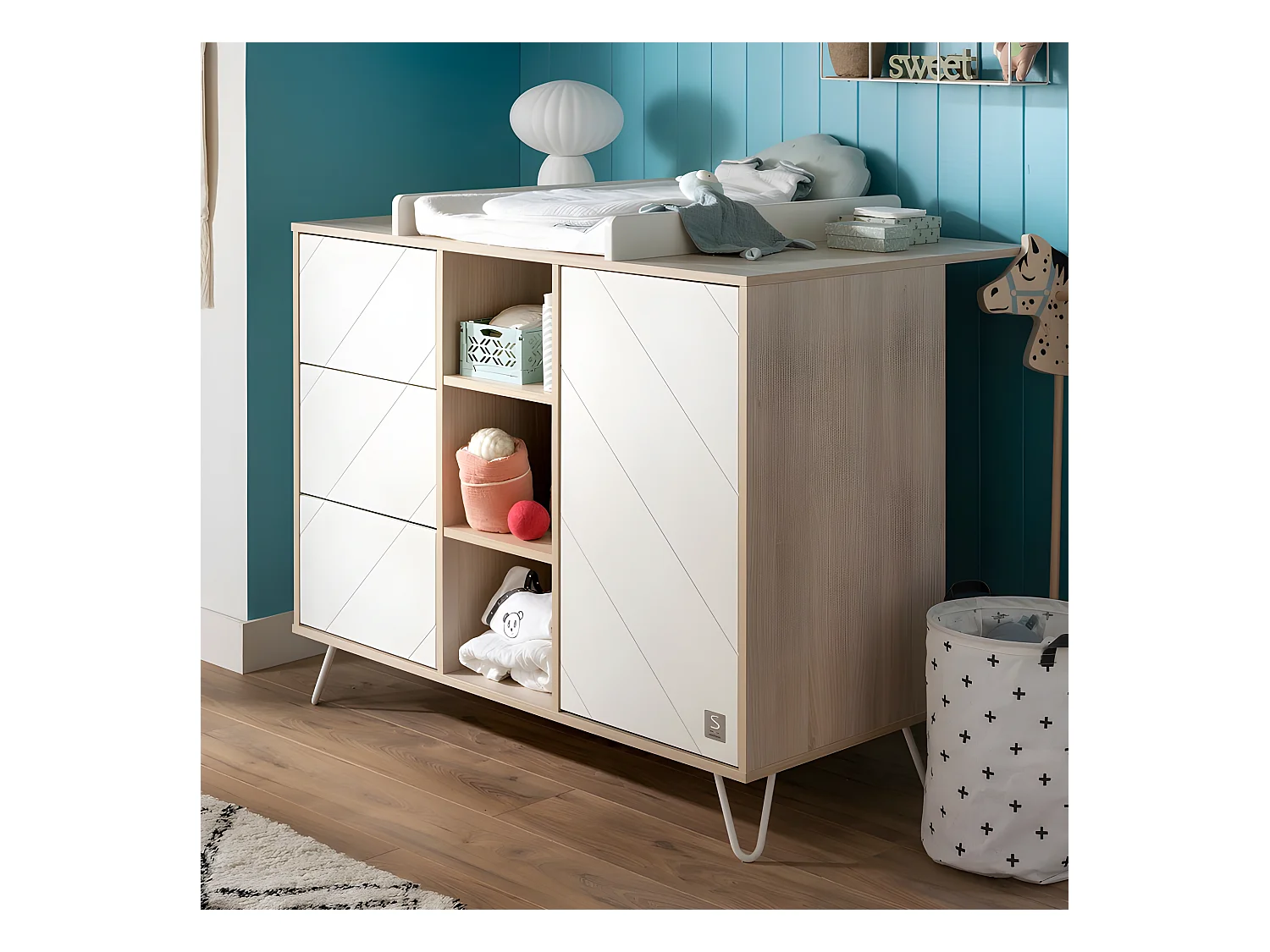 Plan à langer pour grande commode Happy Blanc et bois