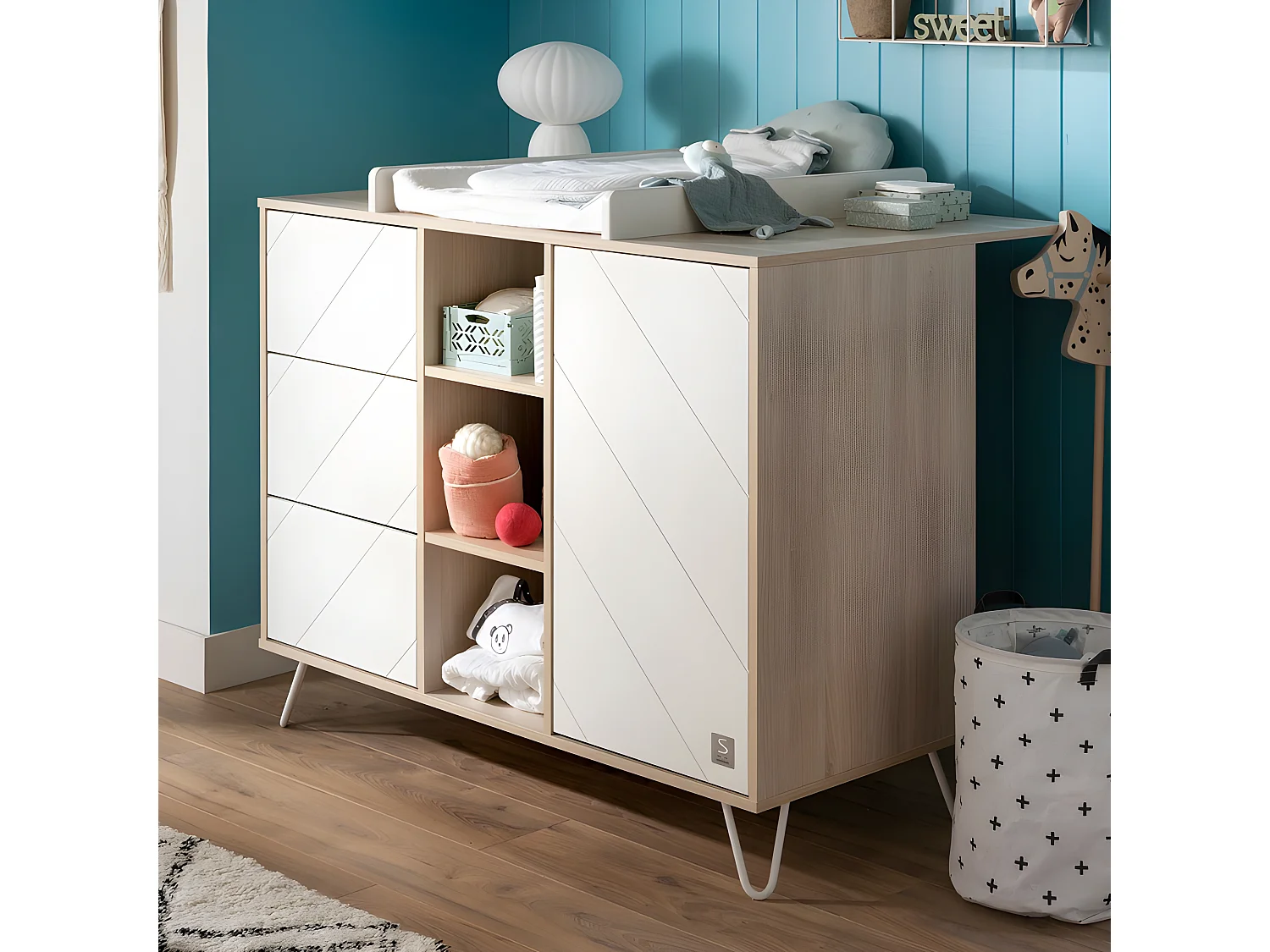 Plan à langer pour grande commode Happy Blanc et bois