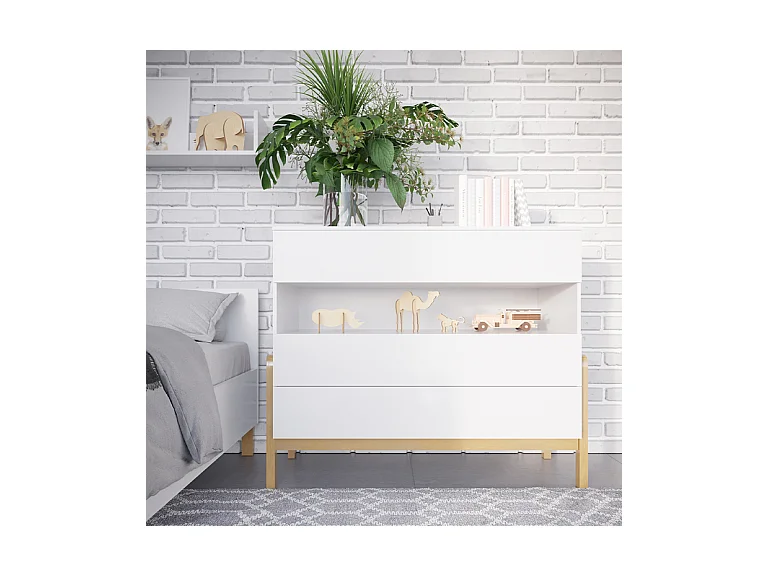 Kocot Kids Victor 3-ladekast 1 niche - Wit en Eik