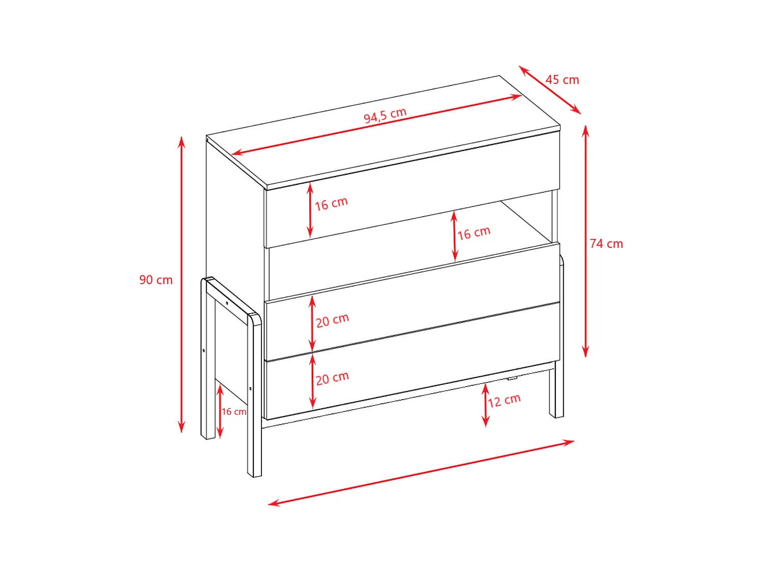 Kocot Kids Victor 3-ladekast 1 niche - Wit en Eik
