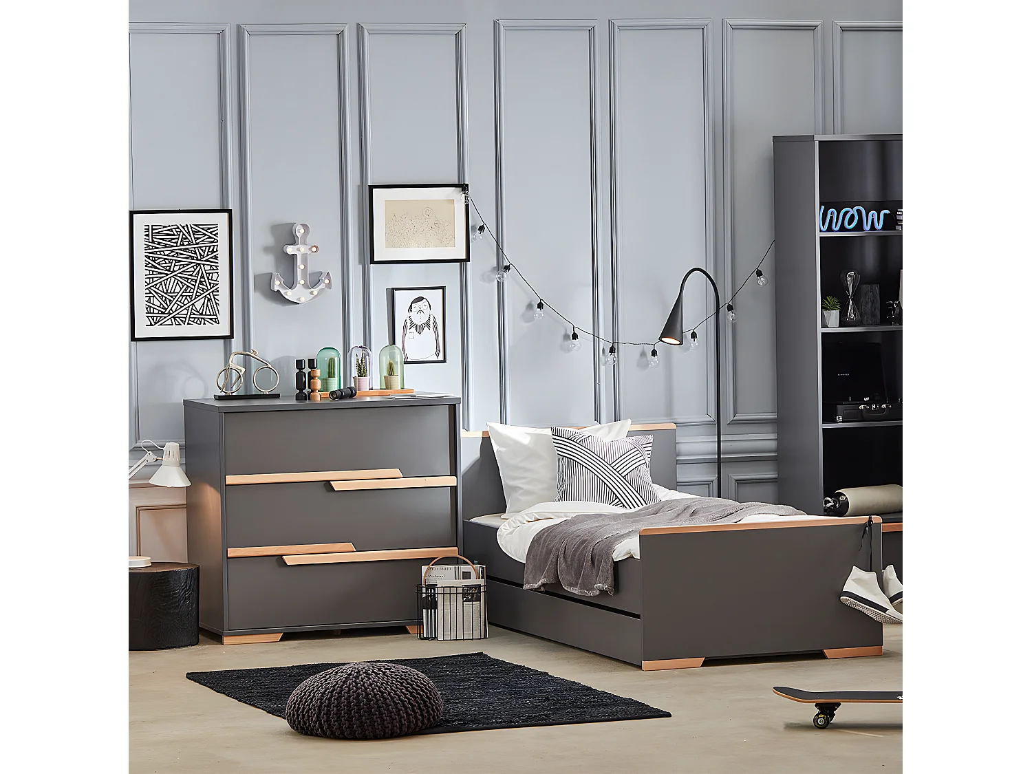 Commode 3 tiroirs Snap Gris et bois