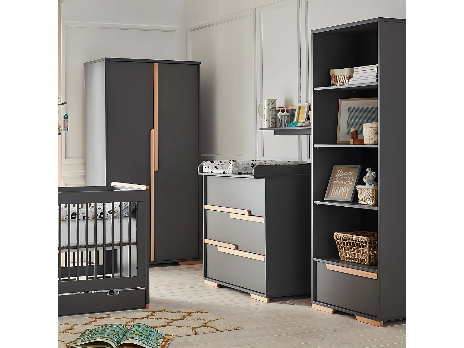 Commode 3 tiroirs Snap Gris et bois