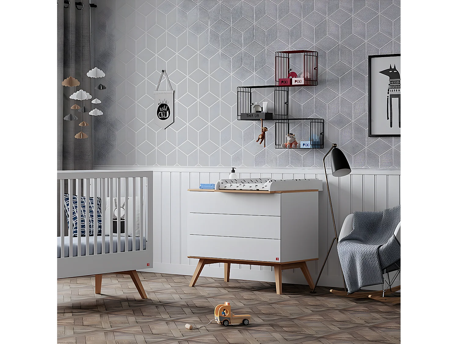 Commode 3 tiroirs Nature Blanc