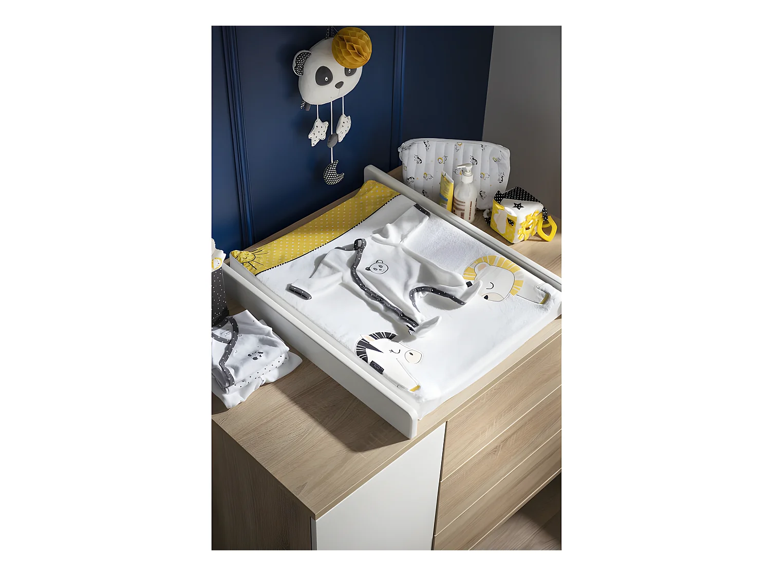 Plan à langer pour grande commode Seventies Bois et blanc