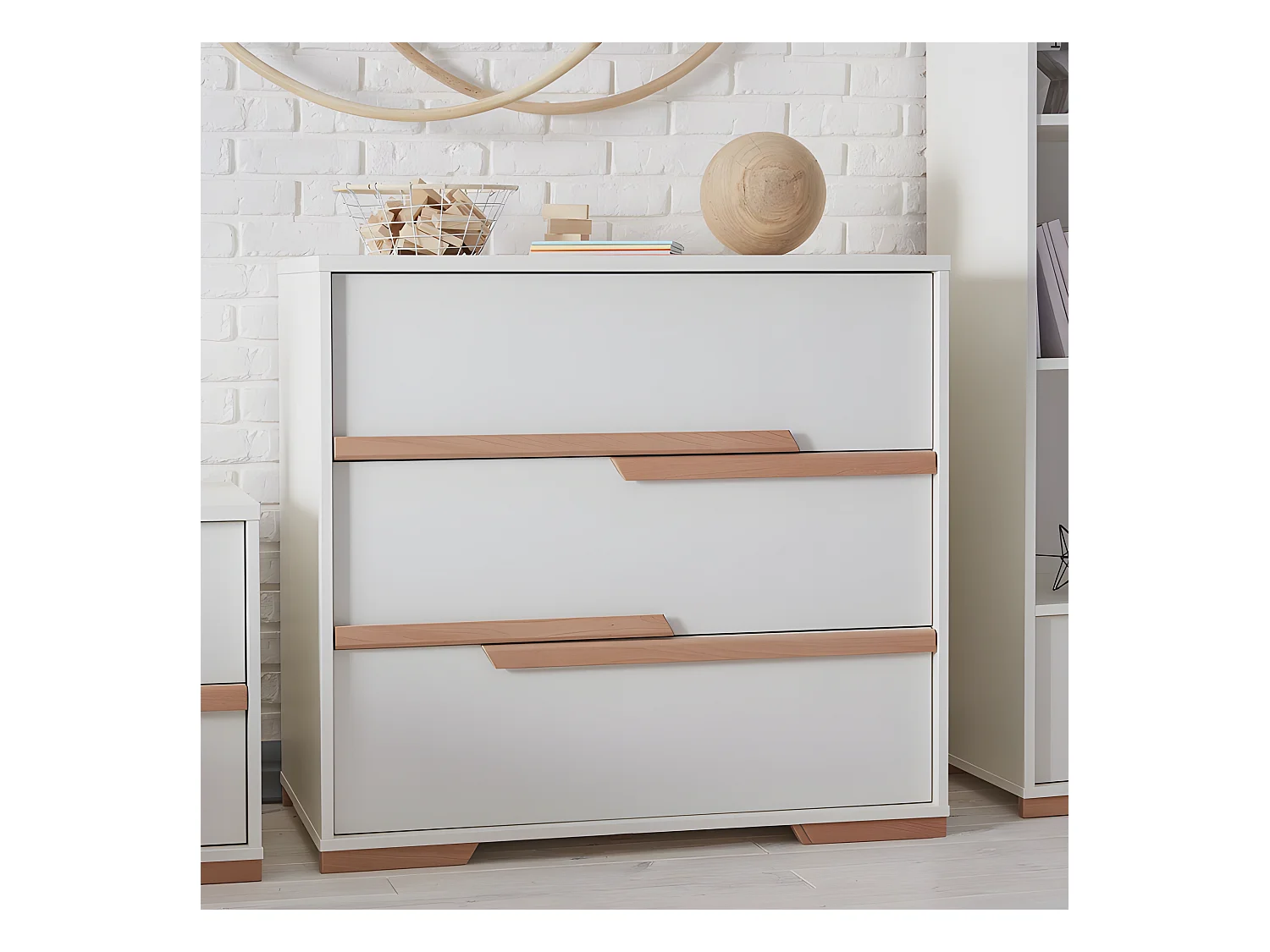 Commode 3 tiroirs Snap Blanc et bois