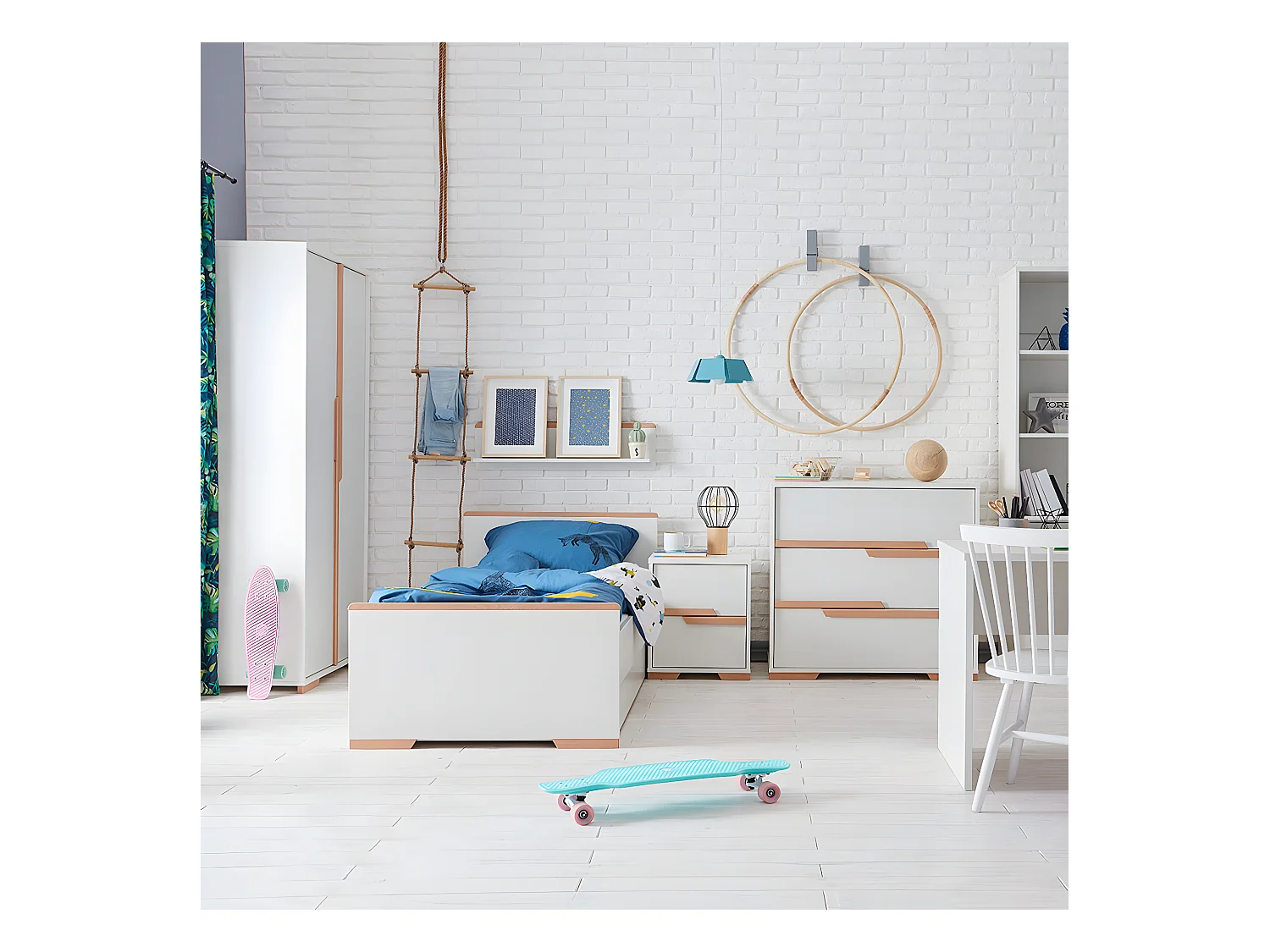 Commode 3 tiroirs Snap Blanc et bois