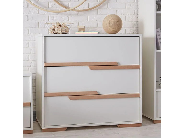 Commode 3 tiroirs Snap Blanc et bois