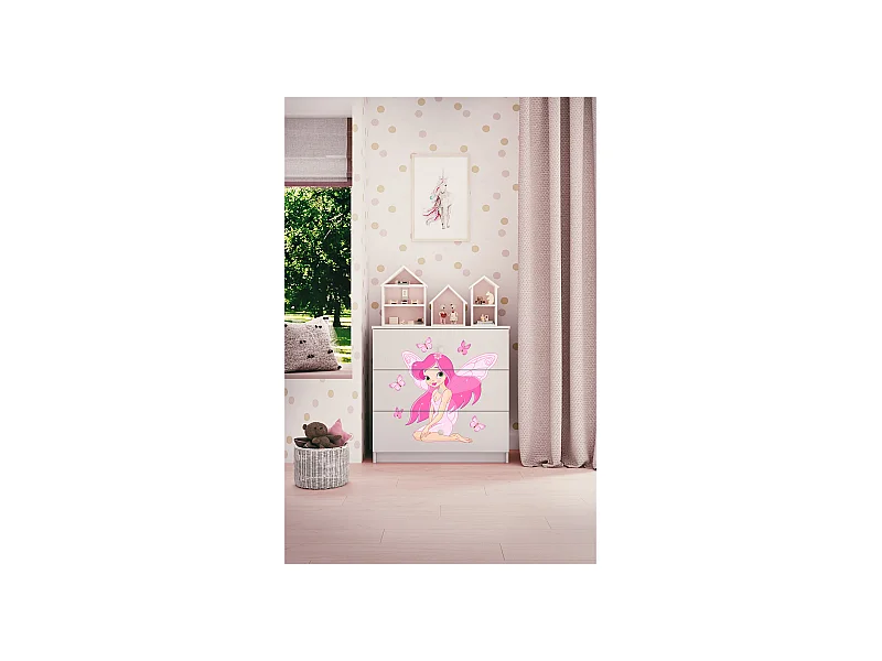 Kommode mit 3 Schubladen Kocot Kids Babydream Die Schmetterlingsfee - Weiß