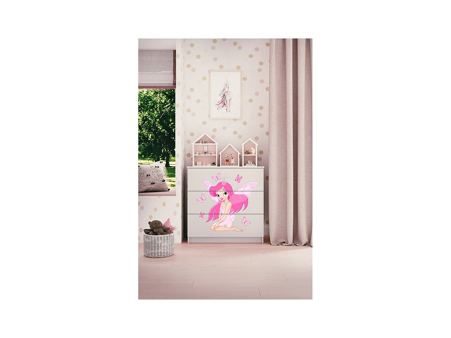Commode 3 tiroirs Babydream La fée aux papillons - Blanc