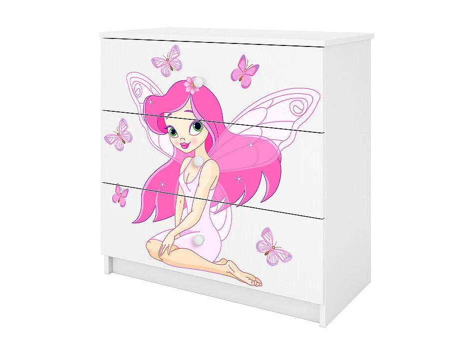 Commode 3 tiroirs Babydream La fée aux papillons - Blanc
