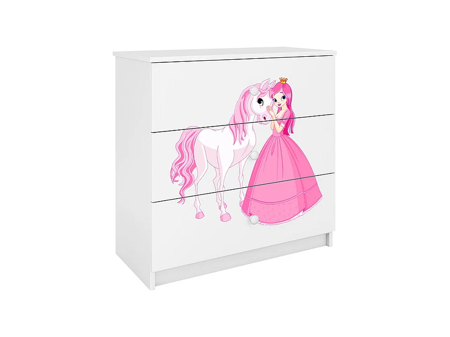 Kommode mit 3 Schubladen Kocot Kids Babydream Die Prinzessin und das Pferd - Weiß