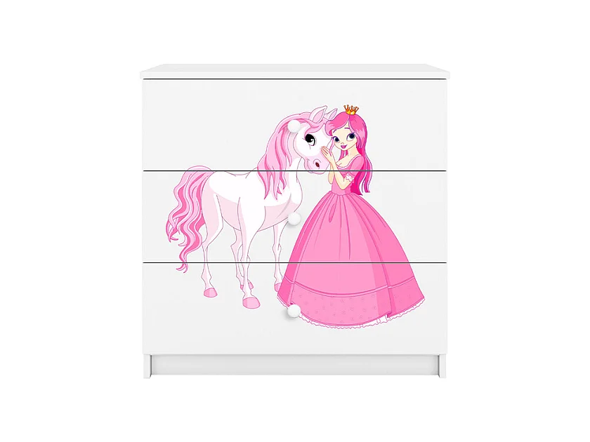 Kommode mit 3 Schubladen Kocot Kids Babydream Die Prinzessin und das Pferd - Weiß