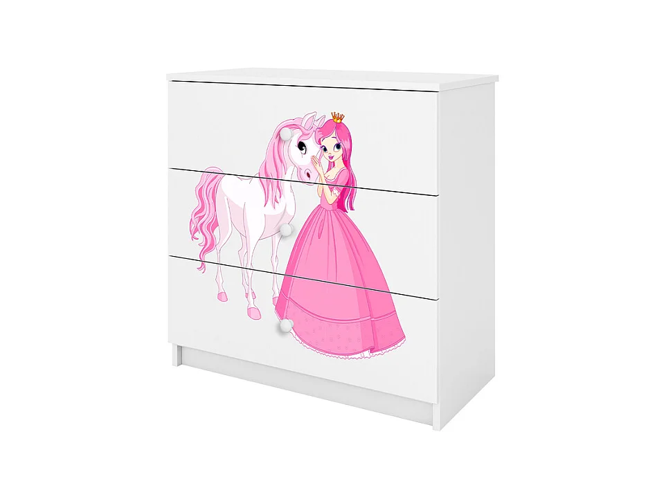 Kommode mit 3 Schubladen Kocot Kids Babydream Die Prinzessin und das Pferd - Weiß