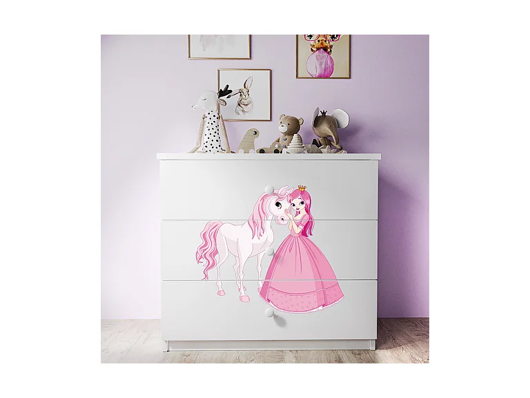 Commode 3 tiroirs Babydream La princesse et le cheval - Blanc