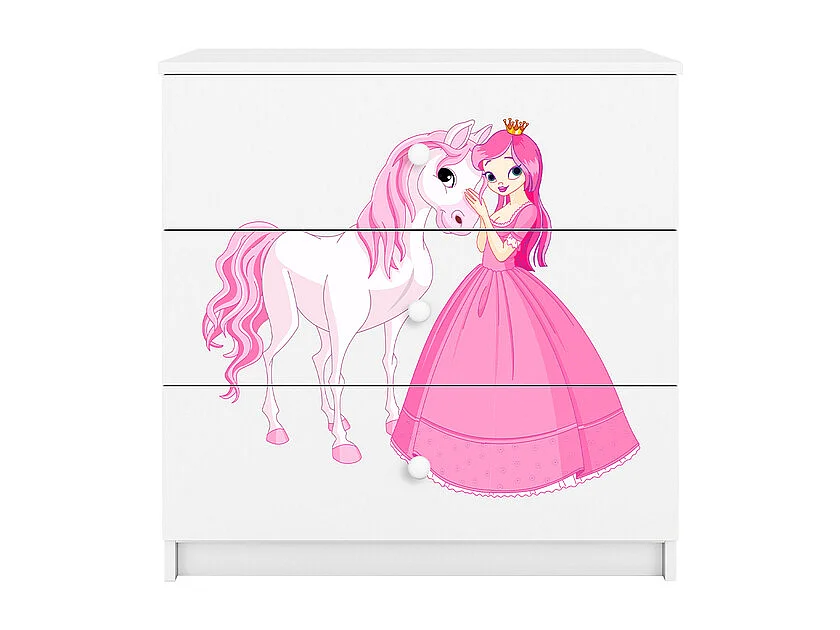 Kommode mit 3 Schubladen Kocot Kids Babydream Die Prinzessin und das Pferd - Weiß