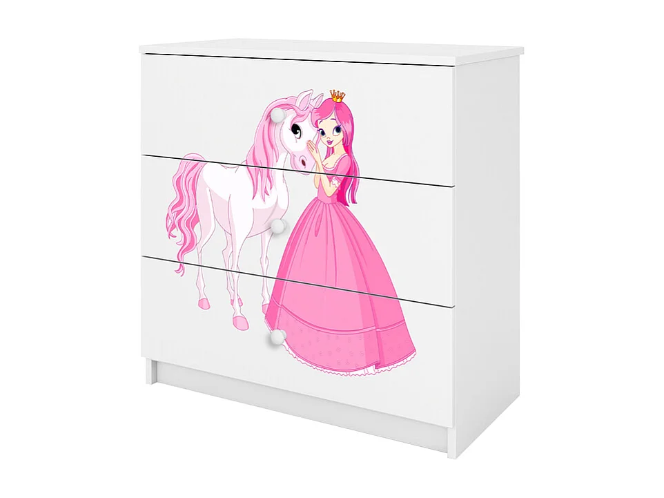 Kommode mit 3 Schubladen Kocot Kids Babydream Die Prinzessin und das Pferd - Weiß