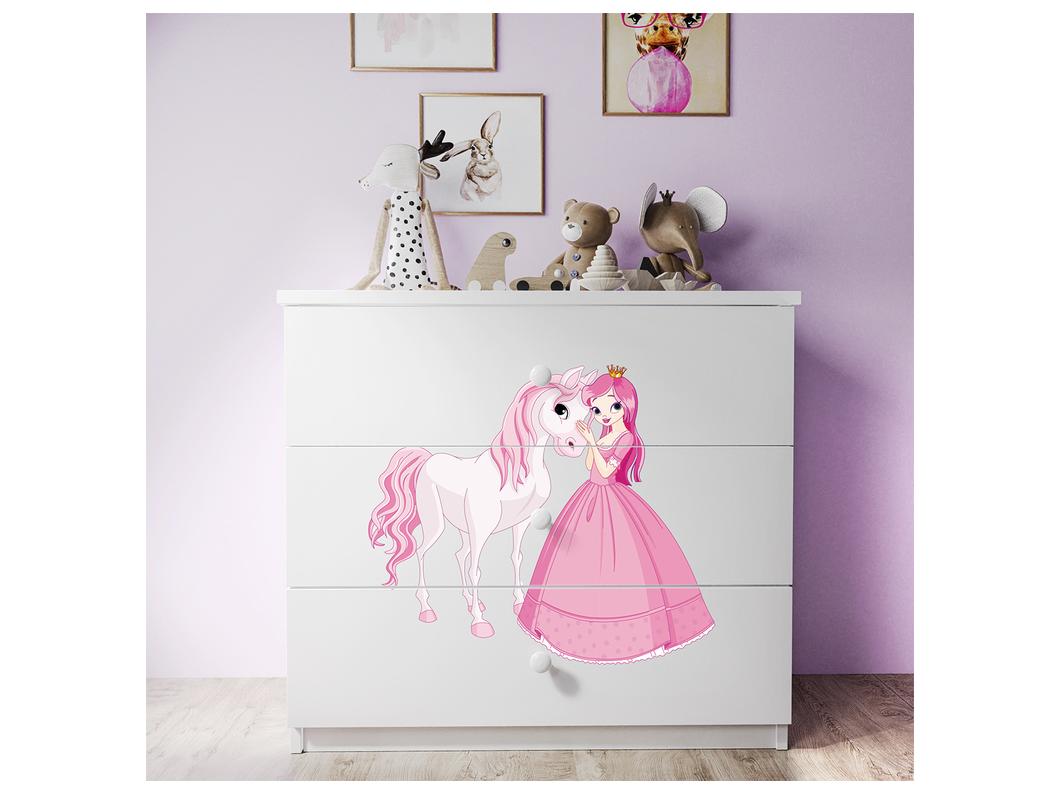 Commode 3 tiroirs Babydream La princesse et le cheval - Blanc