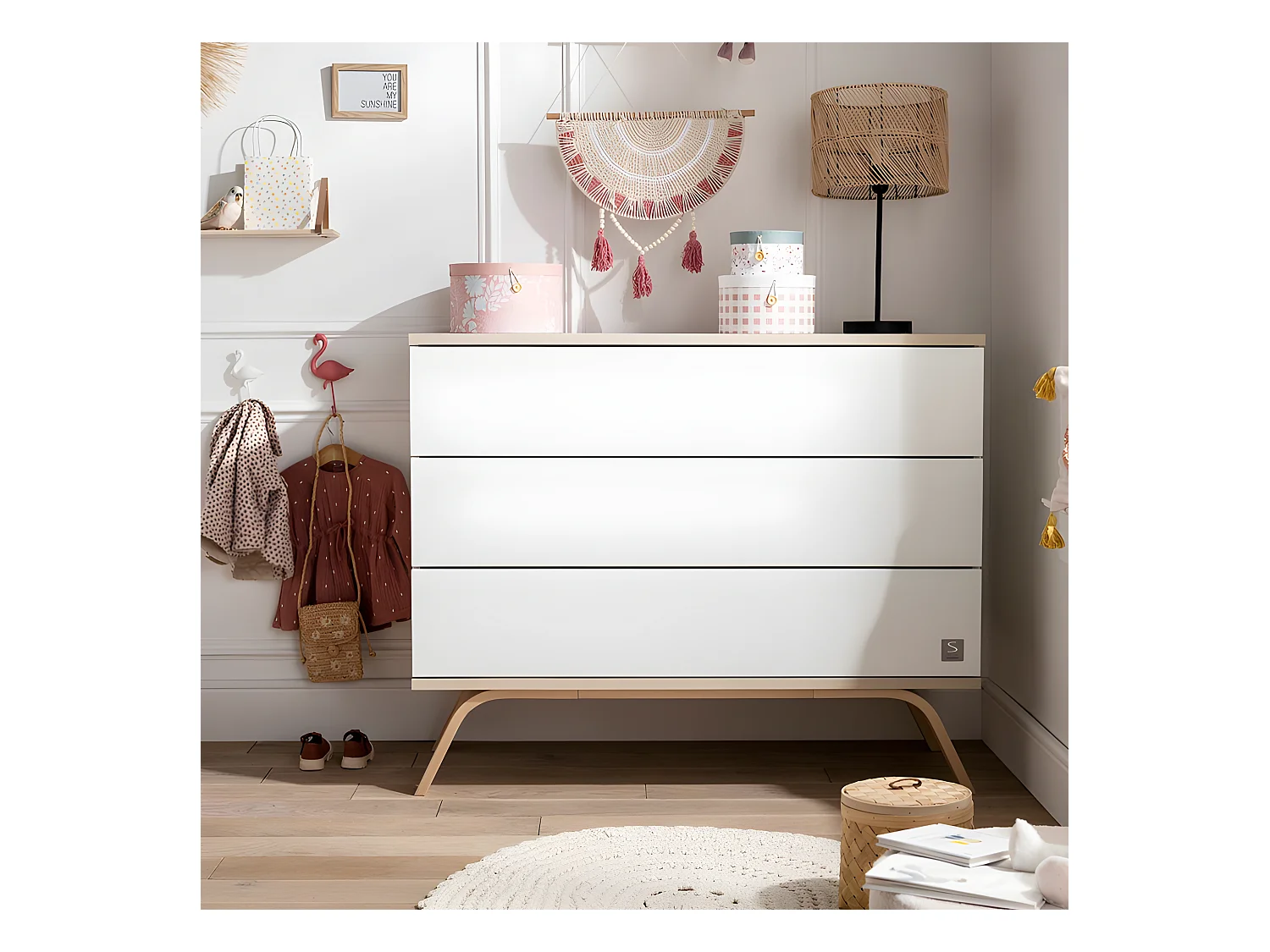 Commode 3 tiroirs Serena Blanc et bois