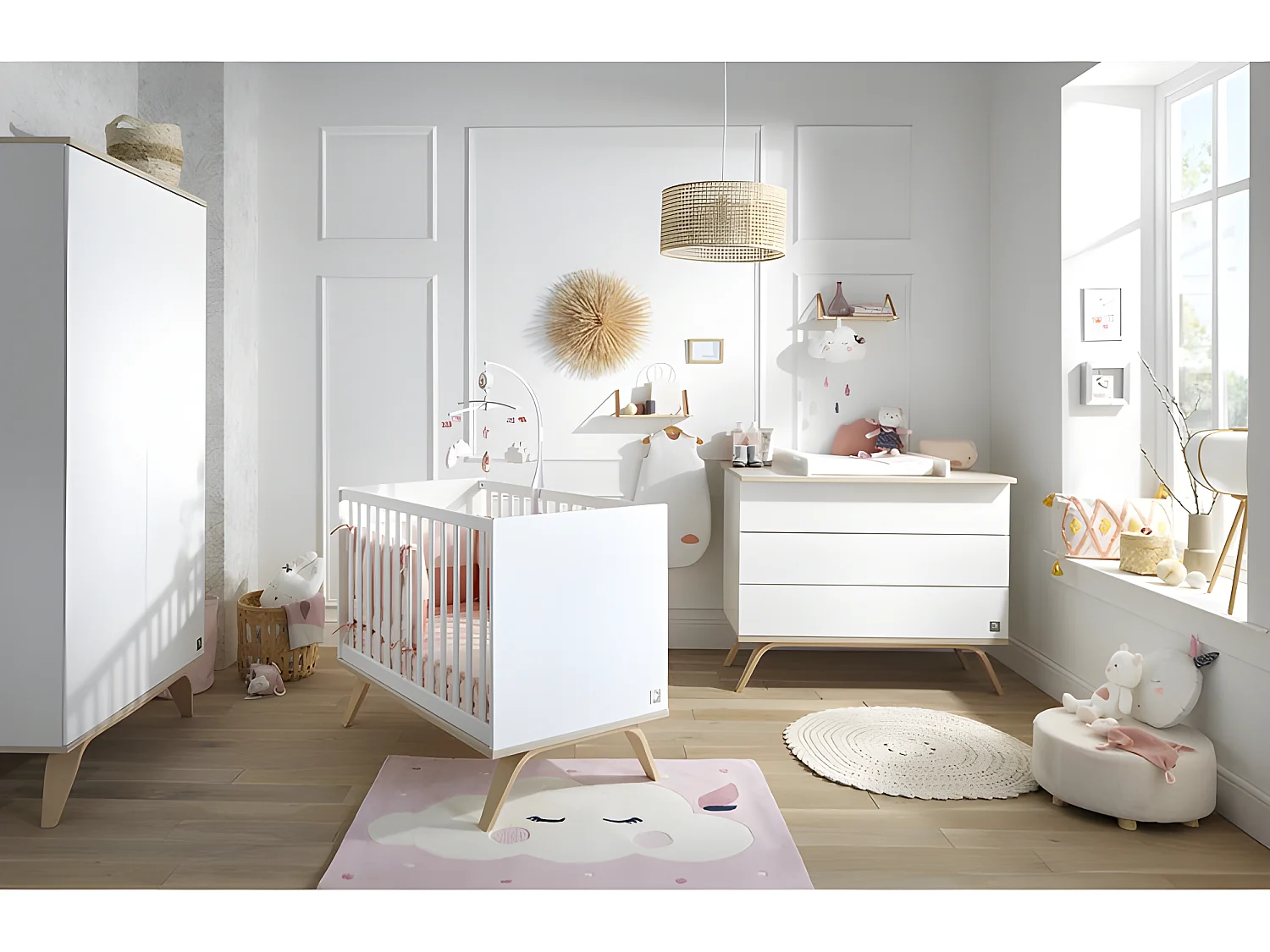 Commode 3 tiroirs Serena Blanc et bois