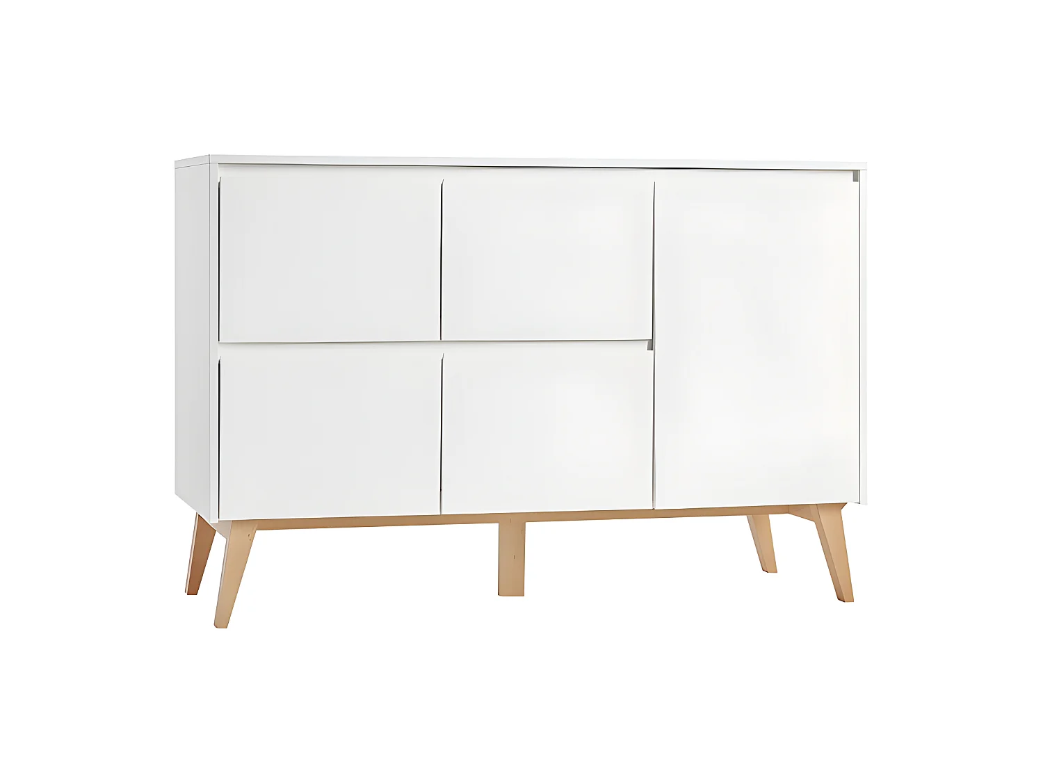 Commode 4 tiroirs 1 porte Swing - Blanc et bois