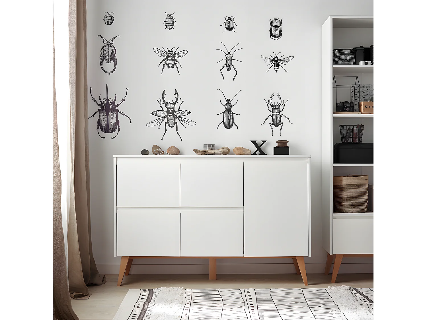 Commode 4 tiroirs 1 porte Swing - Blanc et bois