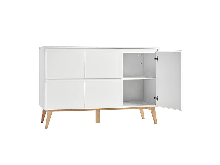 Commode 4 tiroirs 1 porte Swing - Blanc et bois