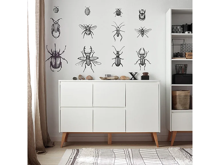 Commode 4 tiroirs 1 porte Swing - Blanc et bois