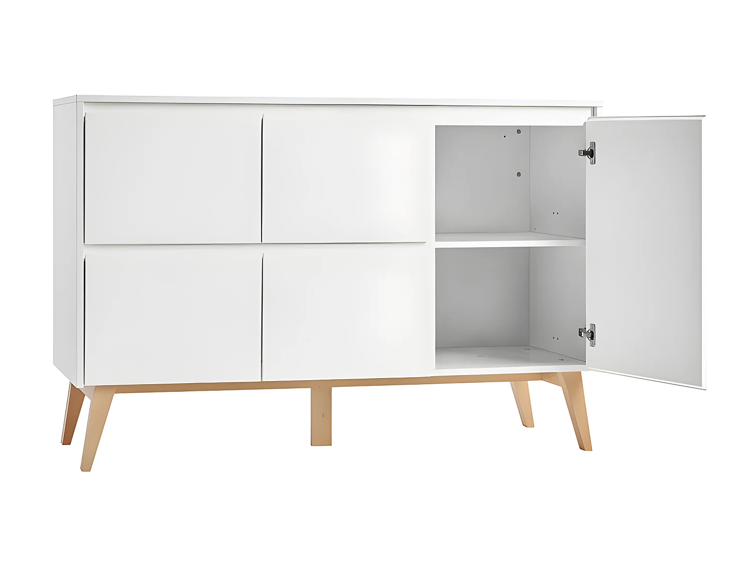 Commode 4 tiroirs 1 porte Swing - Blanc et bois