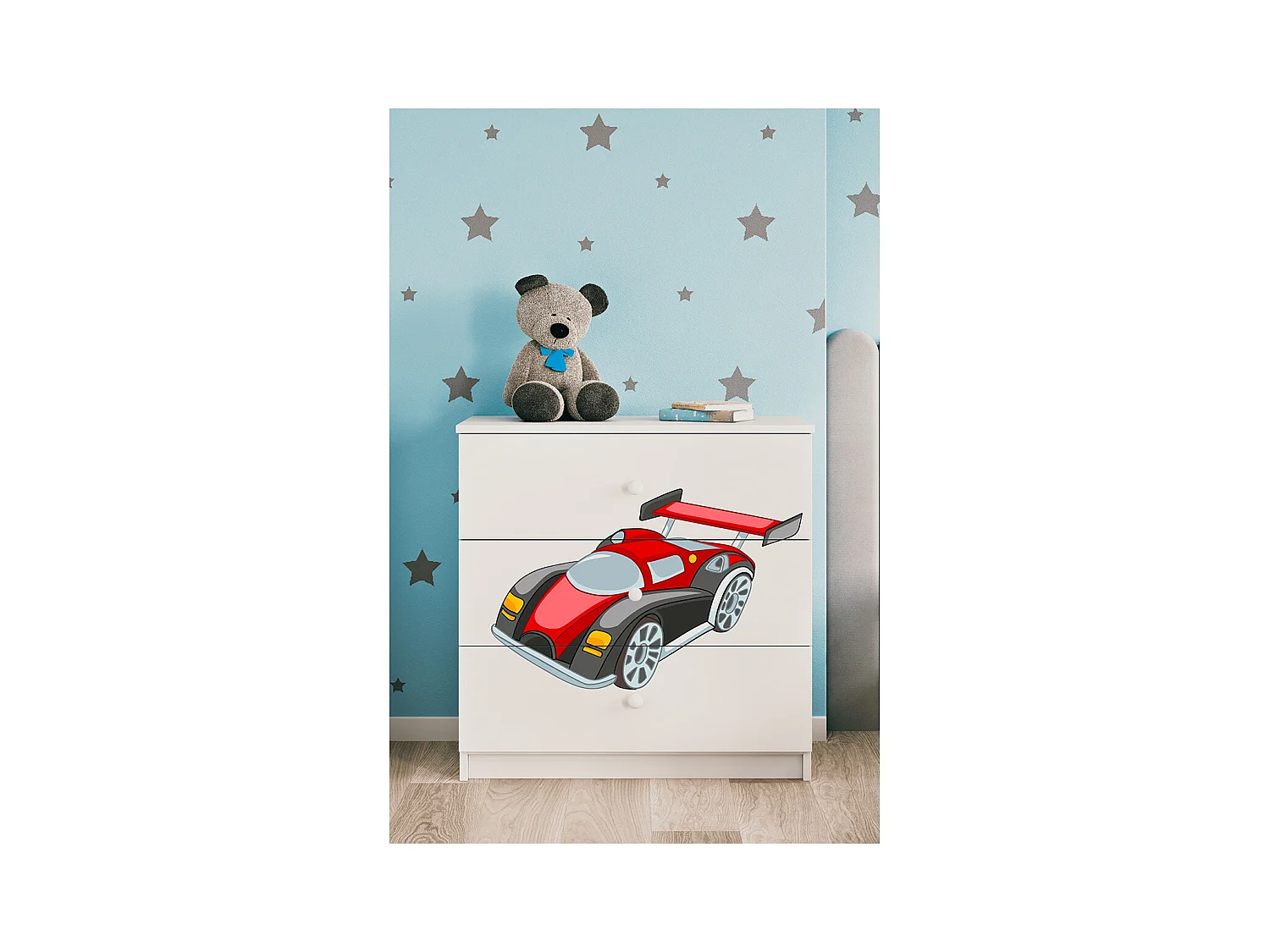 Commode 3 tiroirs Babydream Voiture de course - Blanc