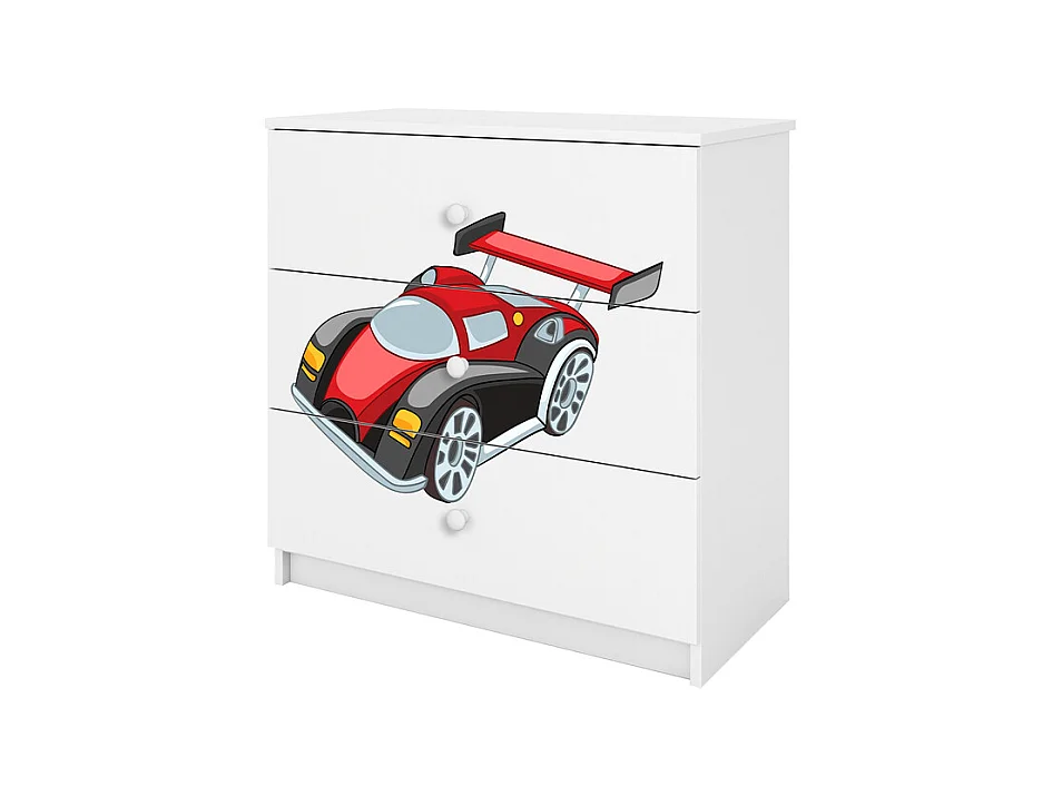Commode 3 tiroirs Babydream Voiture de course - Blanc