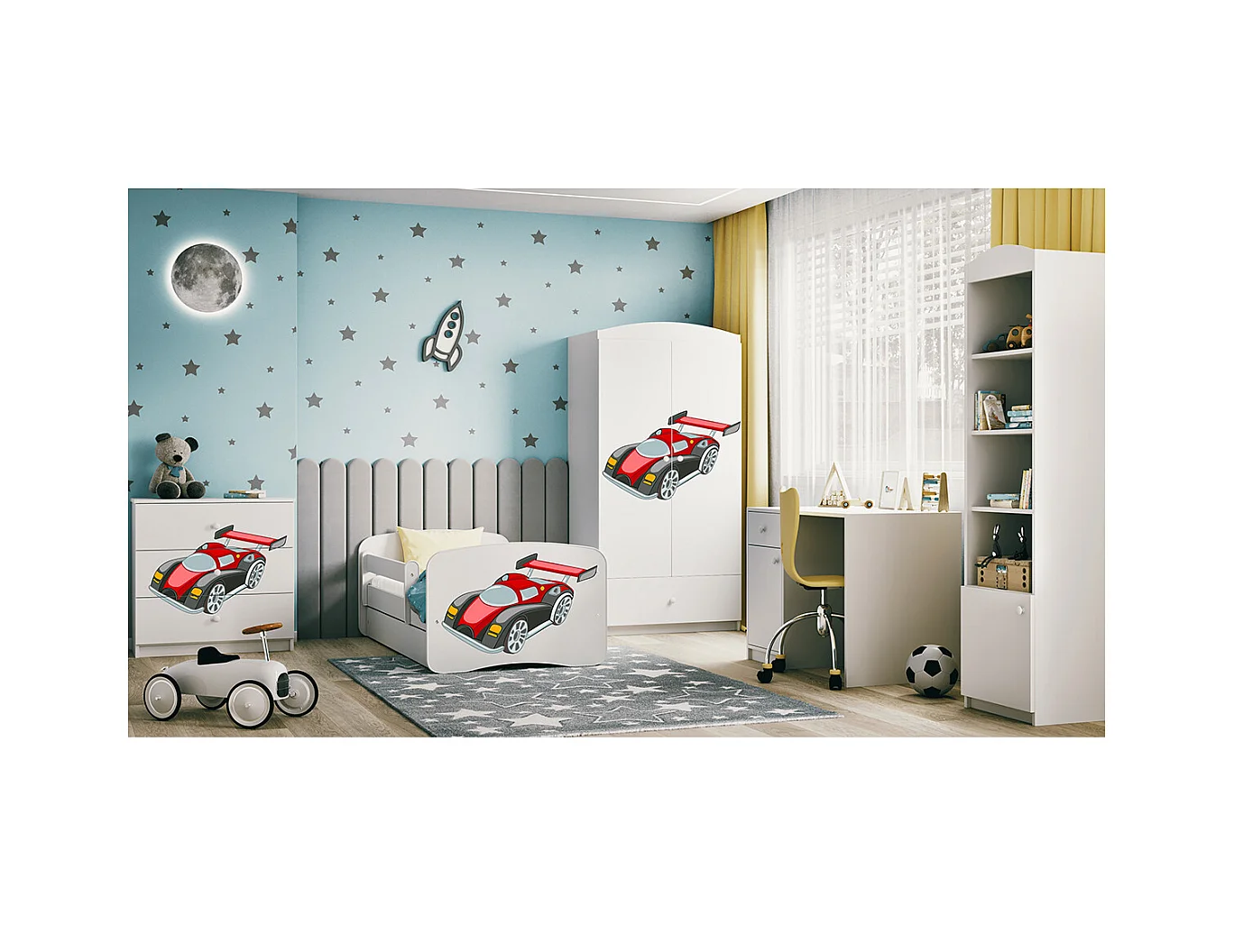 Commode 3 tiroirs Babydream Voiture de course - Blanc