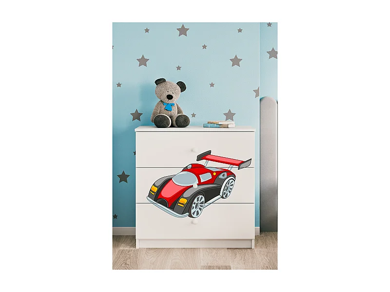 Commode 3 tiroirs Babydream Voiture de course - Blanc