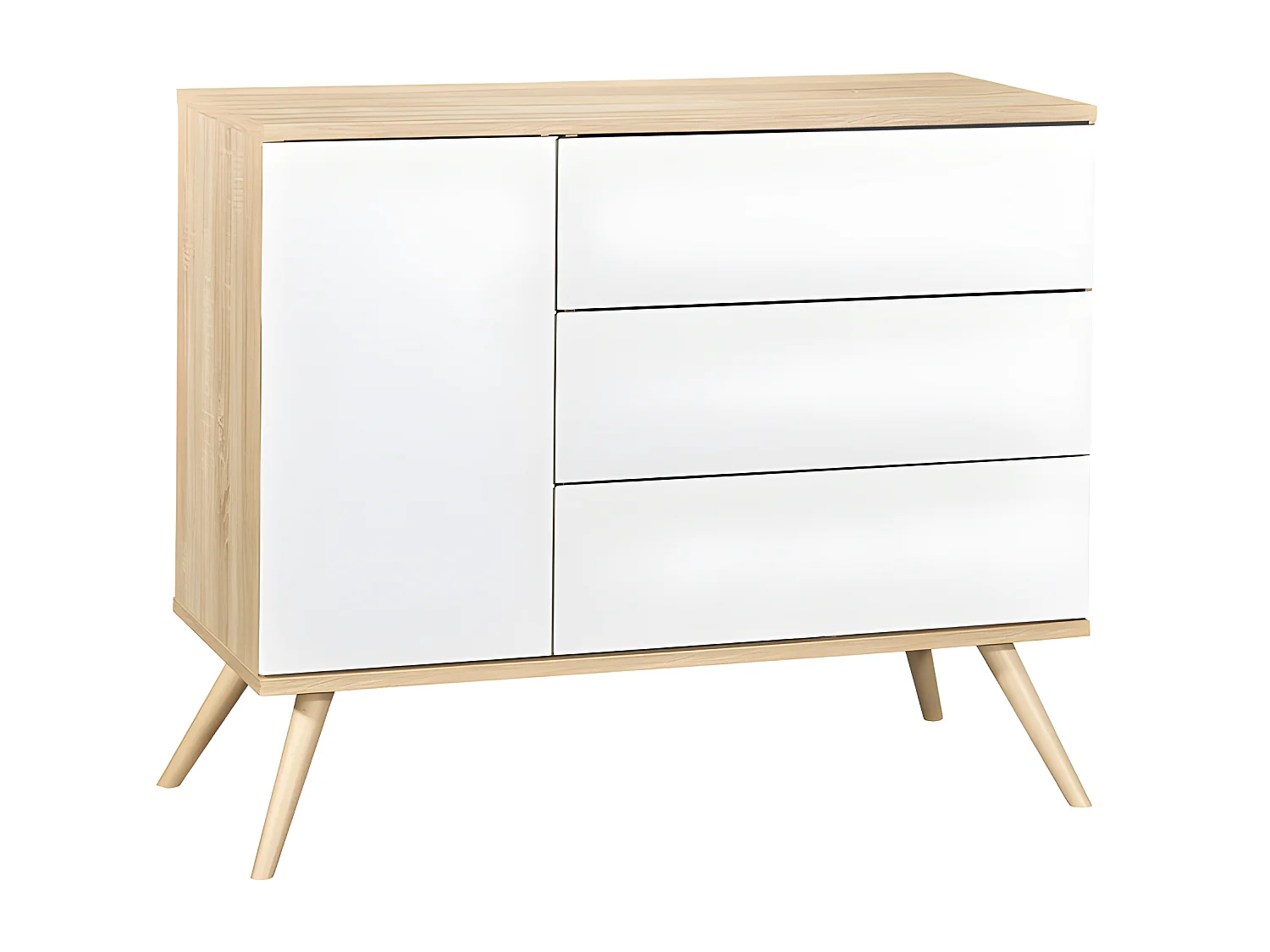 Commode 3 tiroirs 1 porte Seventies Bois et blanc