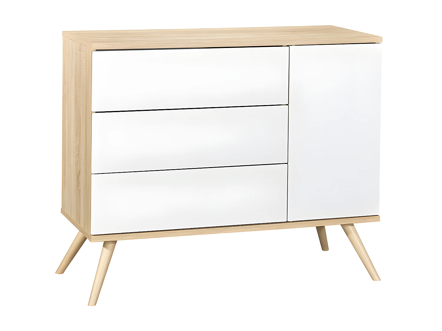 Commode 3 tiroirs 1 porte Seventies Bois et blanc