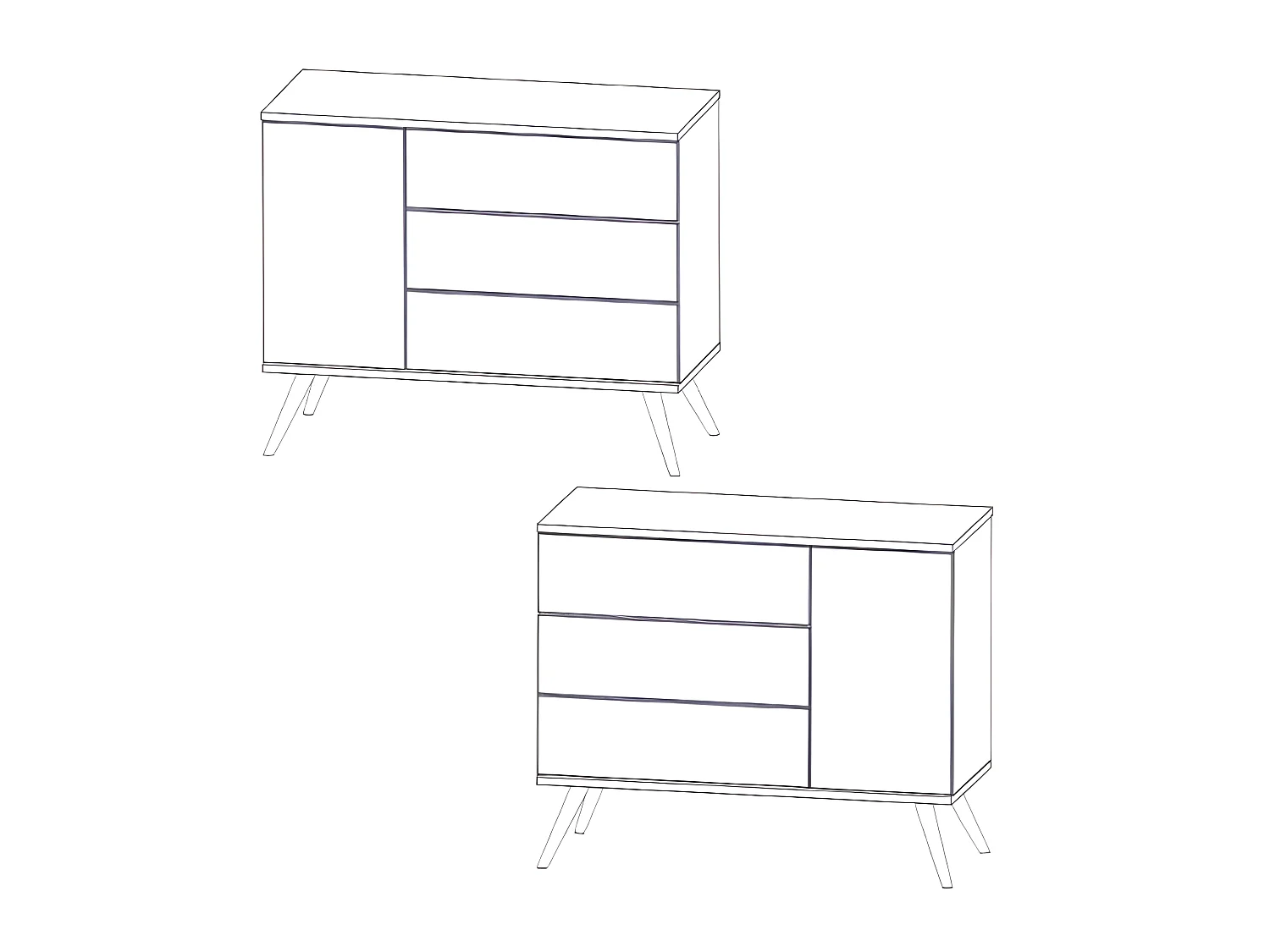 Commode 3 tiroirs 1 porte Seventies Bois et blanc