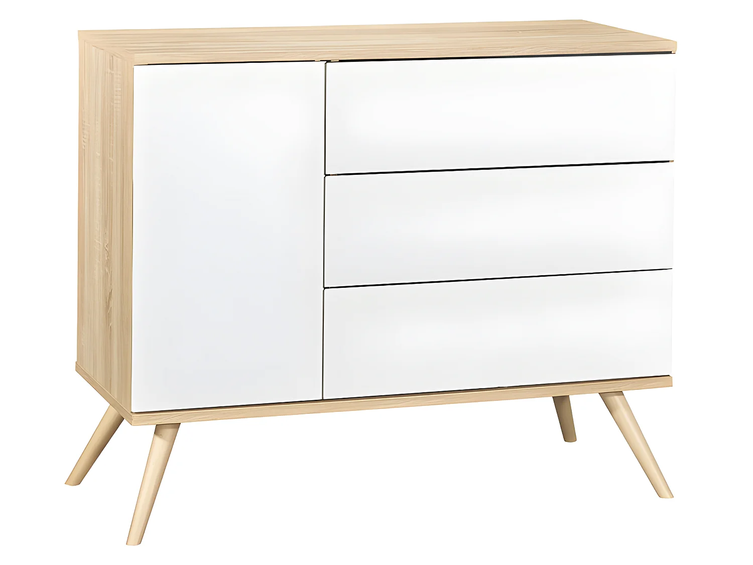 Commode 3 tiroirs 1 porte Seventies Bois et blanc