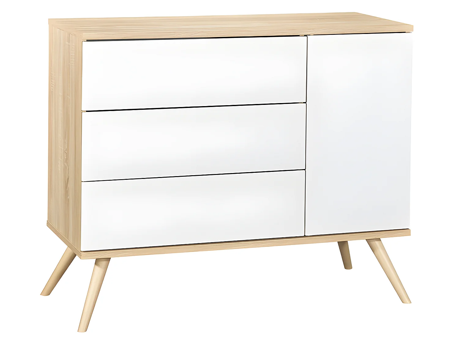Commode 3 tiroirs 1 porte Seventies Bois et blanc