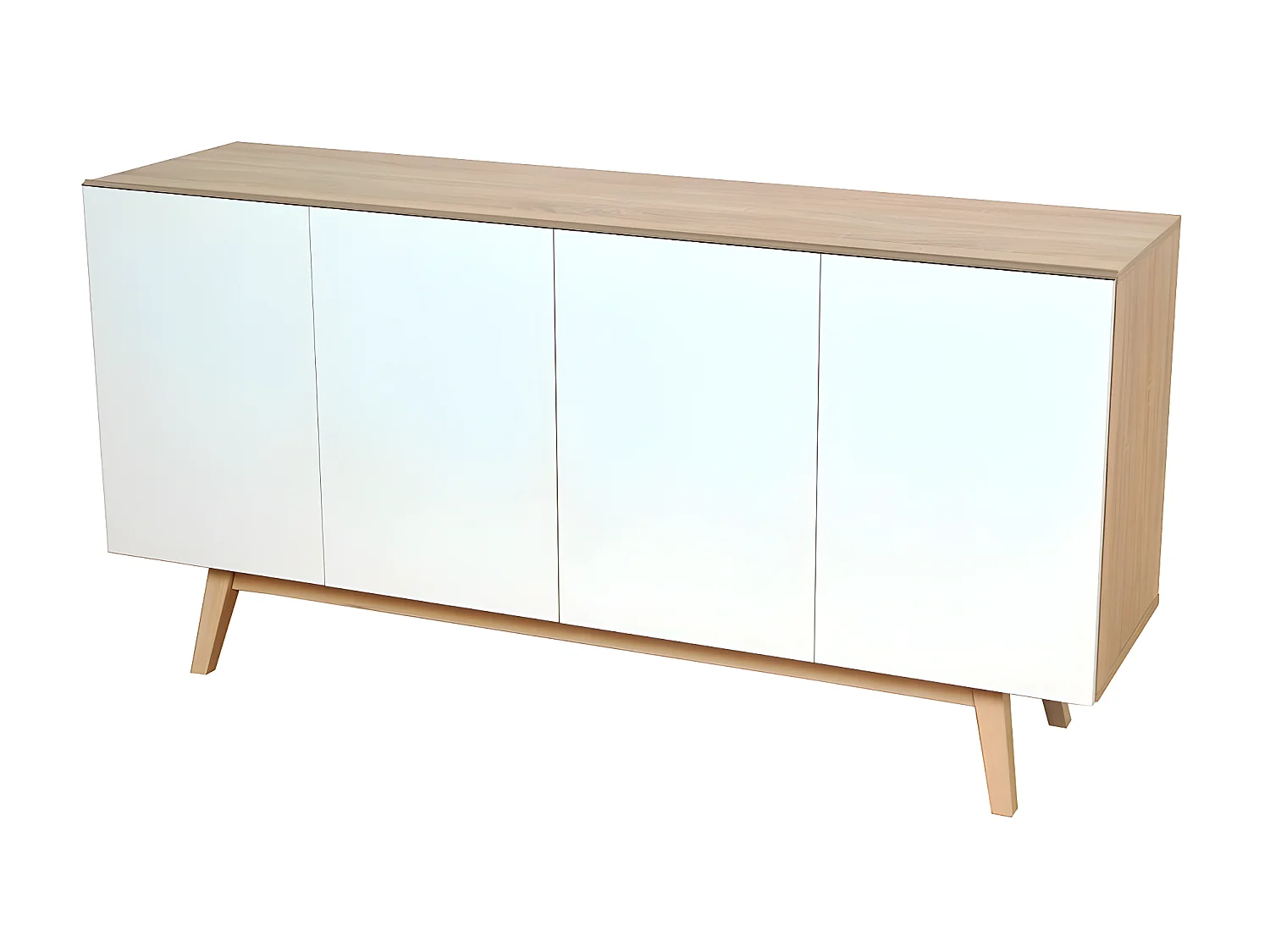 Bahut HOME 4 portes 2 tiroirs / Décor Blanc et Chêne Blanchi
