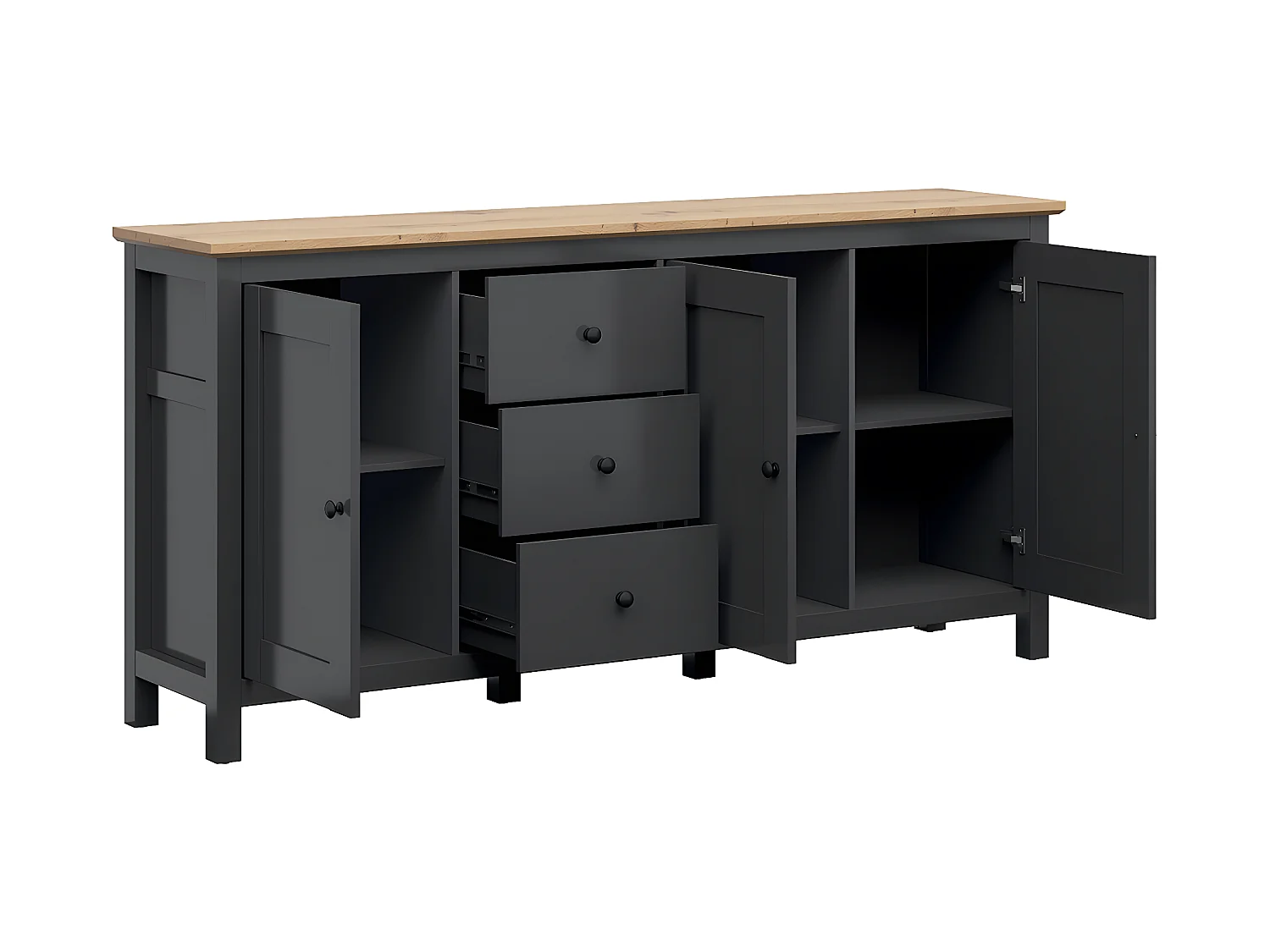 Duck 3-deurs dressoir met 3 laden Houtskoolgrijs