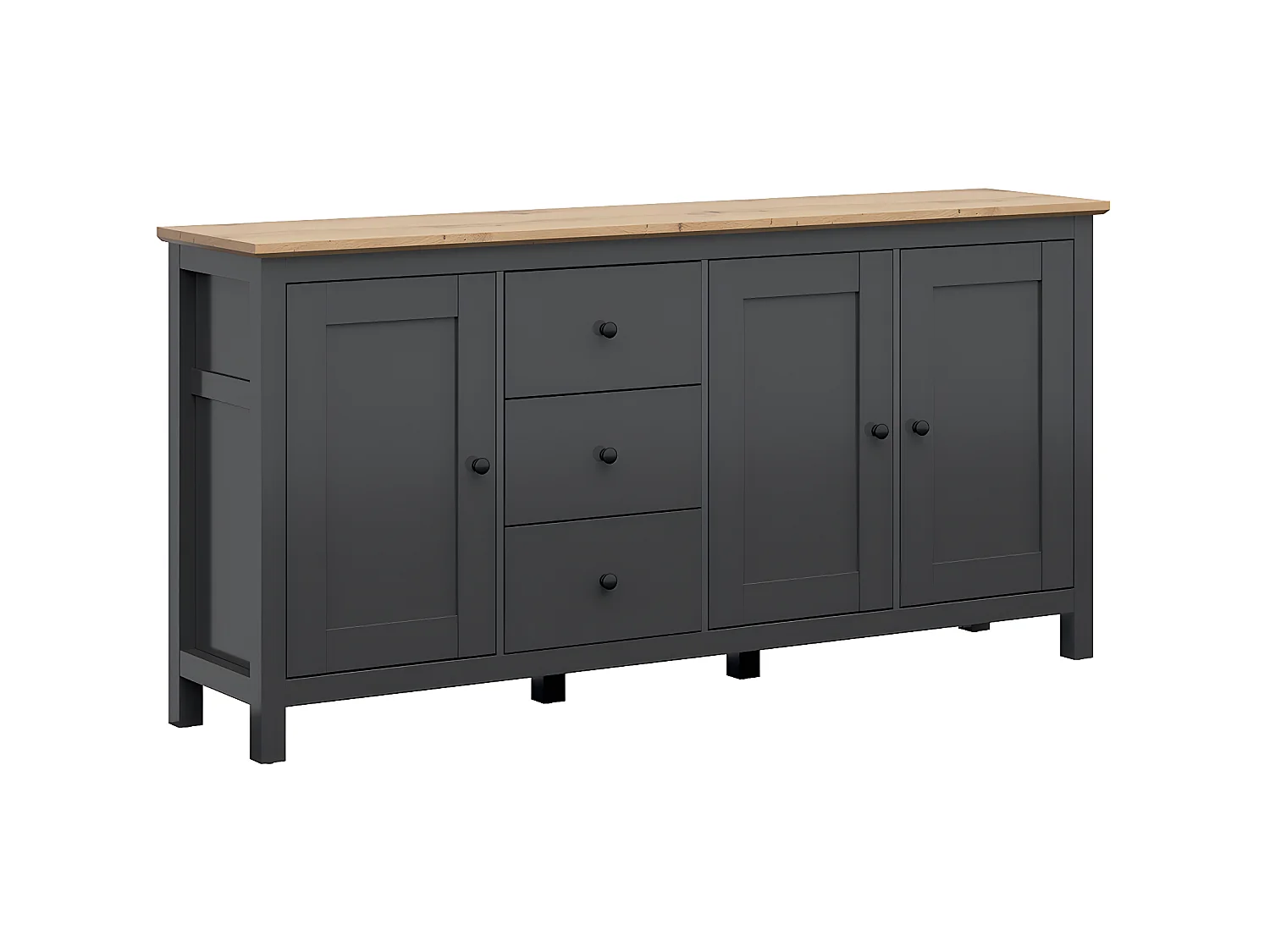 Buffet 3 portes 3 tiroirs Duck Gris anthracite et Bois