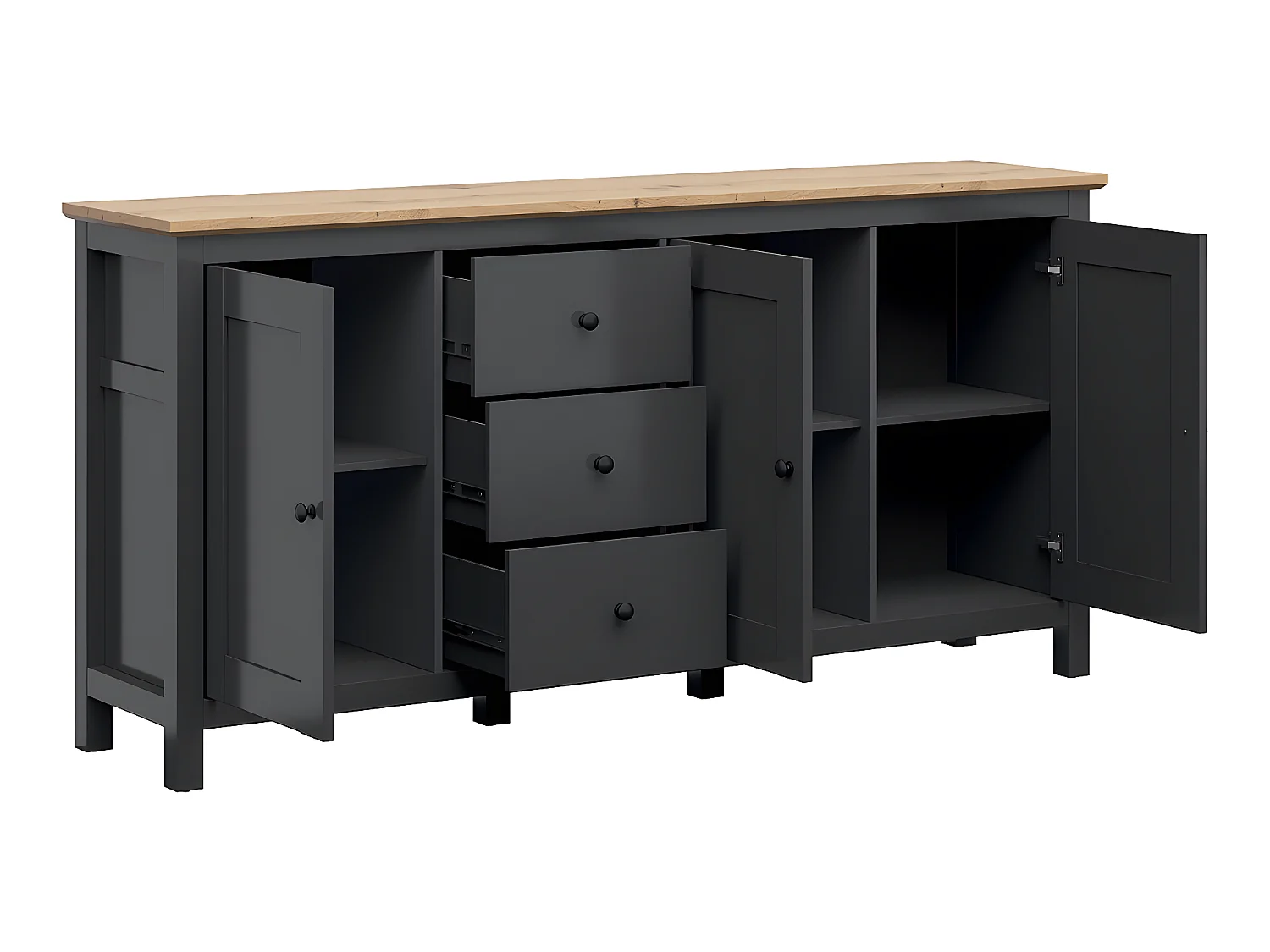 Duck 3-deurs dressoir met 3 laden Houtskoolgrijs