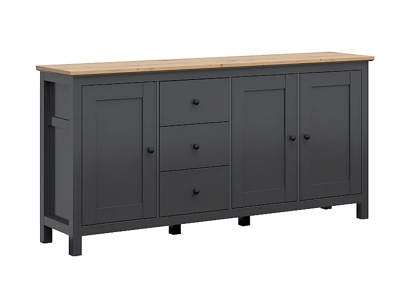 Buffet 3 portes 3 tiroirs Duck Gris anthracite et Bois