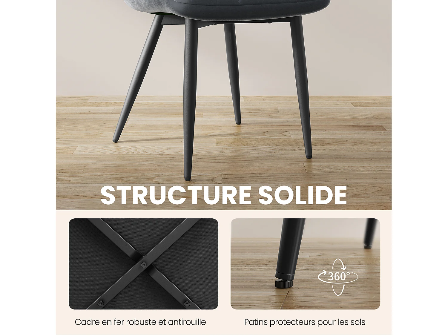 Lot de 6 Chaises Salle à Manger HavenlyHome, Ergonomique, pour Salon, Chambre à Coucher, Noir