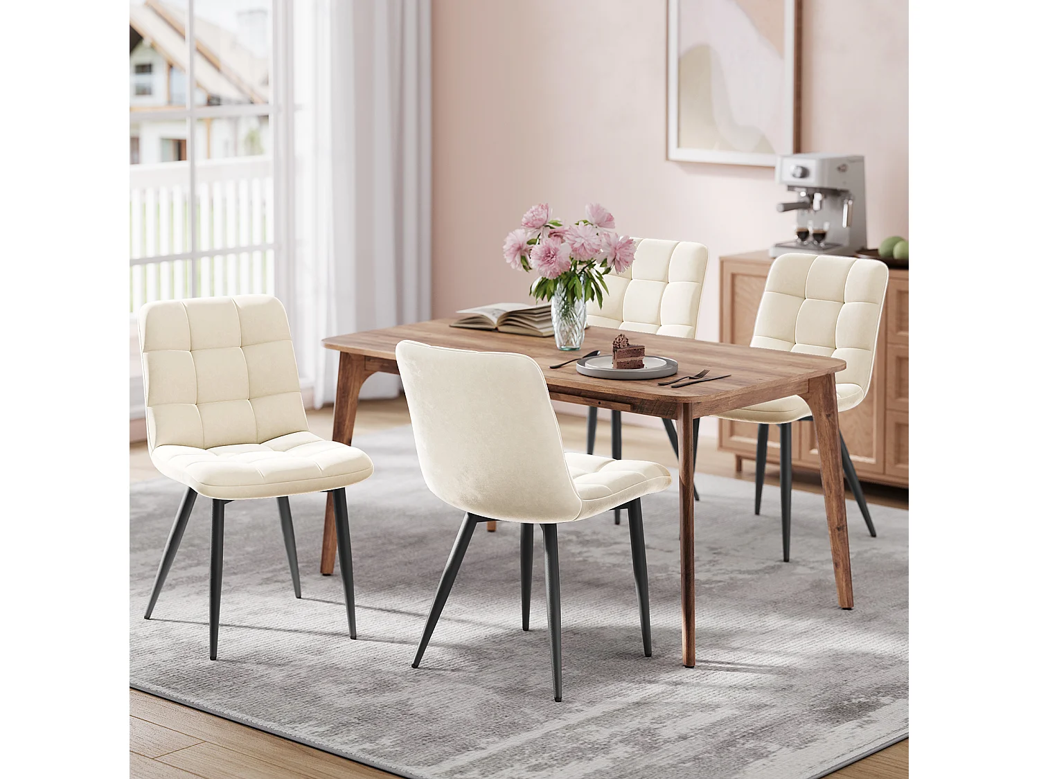 Lot de 4 Chaises Salle à Manger HavenlyHome, Ergonomique, pour Salon, Chambre à Coucher, Beige