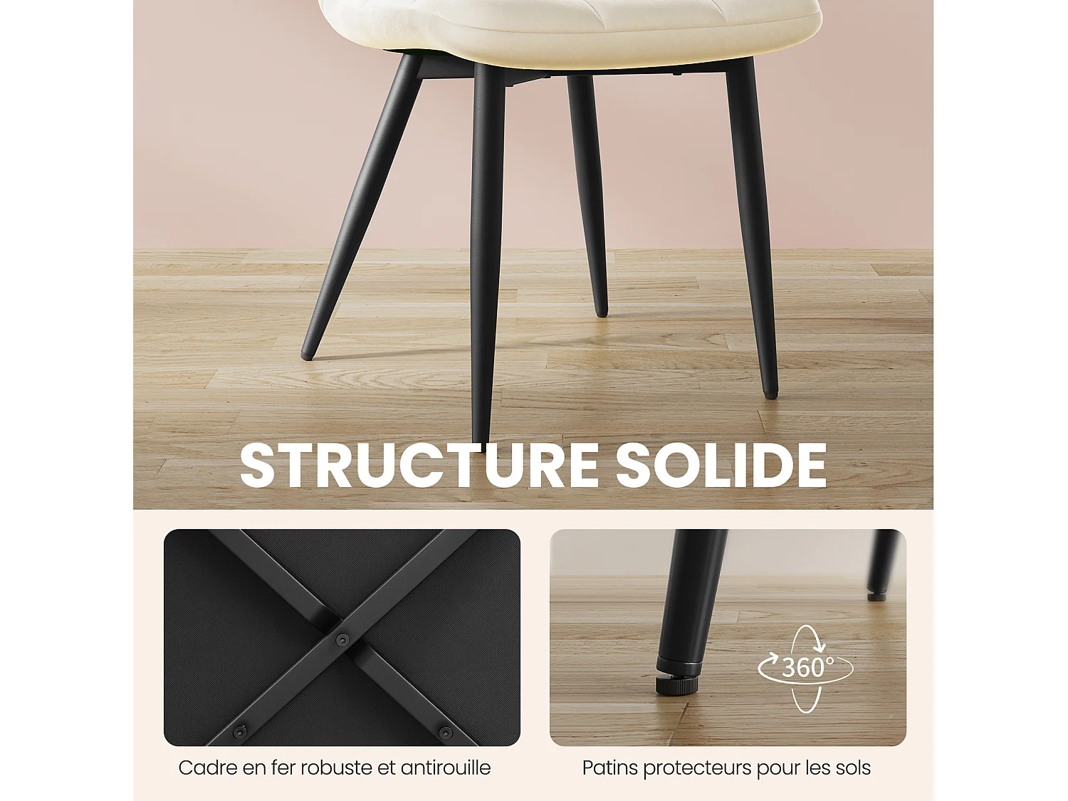 Lot de 4 Chaises Salle à Manger HavenlyHome, Ergonomique, pour Salon, Chambre à Coucher, Beige