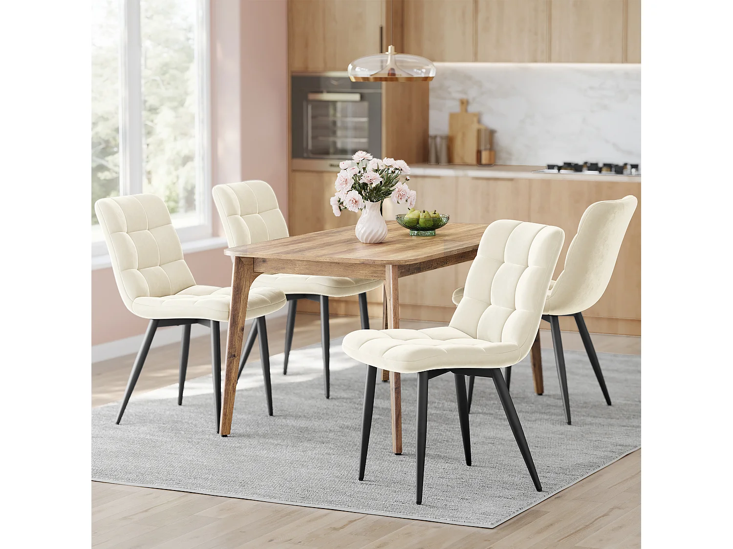 Lot de 4 Chaises Salle à Manger HavenlyHome, Ergonomique, pour Salon, Chambre à Coucher, Beige