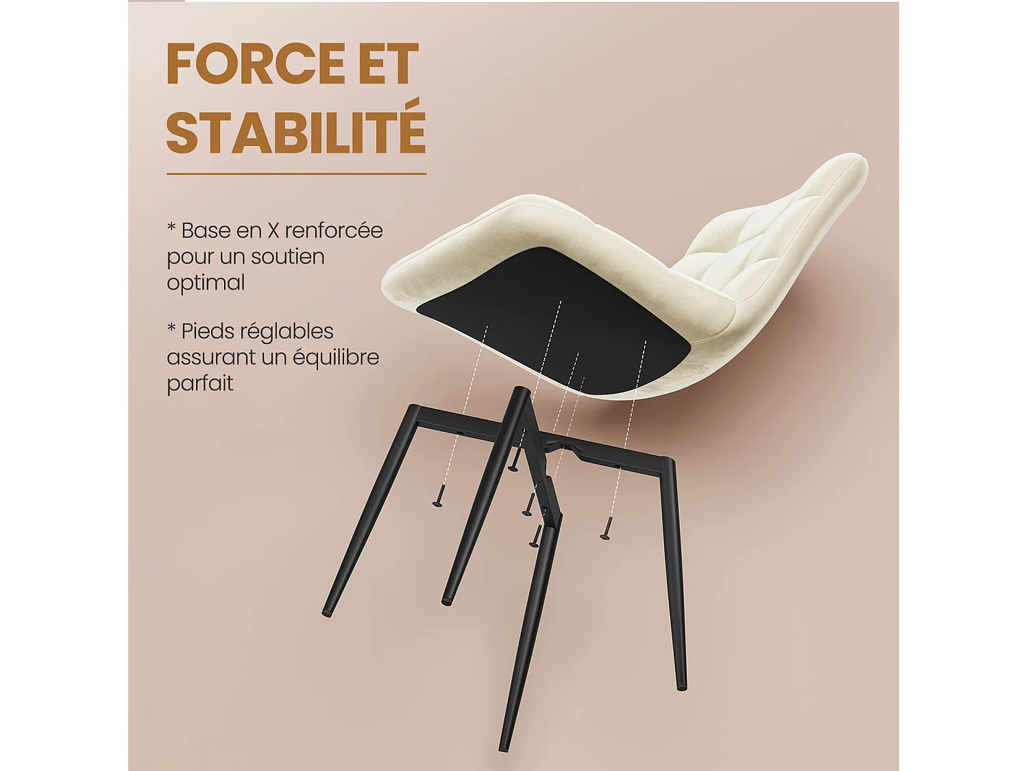 Lot de 4 Chaises Salle à Manger HavenlyHome, Ergonomique, pour Salon, Chambre à Coucher, Beige
