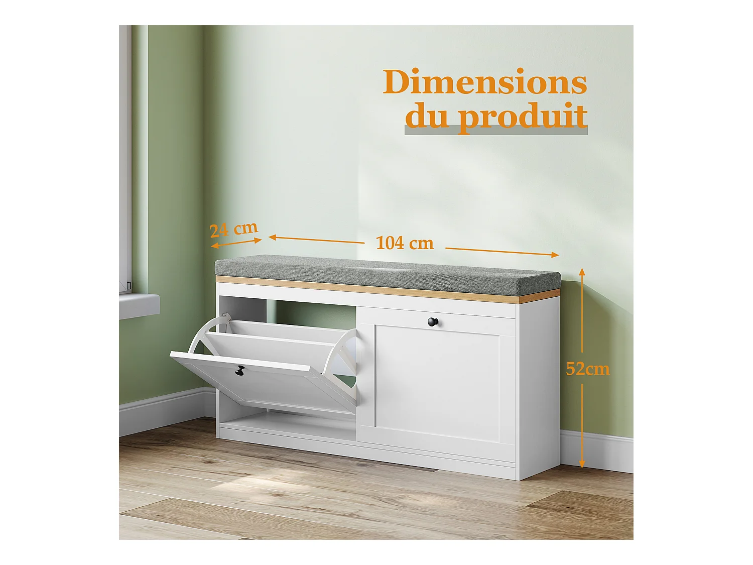 Meuble à Chaussures HavenlyHome, avec Coussin d'Assise, Étagères Réglables, 8 à 12 Paires, Banc d'Entrée, Couloir, Placard, Blanc