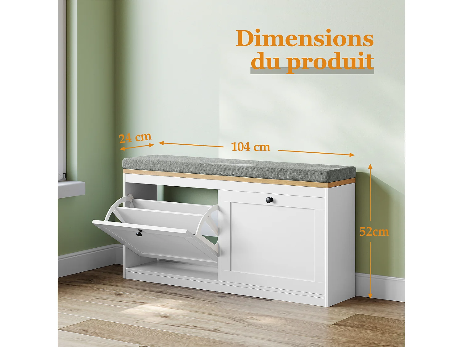 Meuble à Chaussures HavenlyHome, avec Coussin d'Assise, Étagères Réglables, 8 à 12 Paires, Banc d'Entrée, Couloir, Placard, Blanc